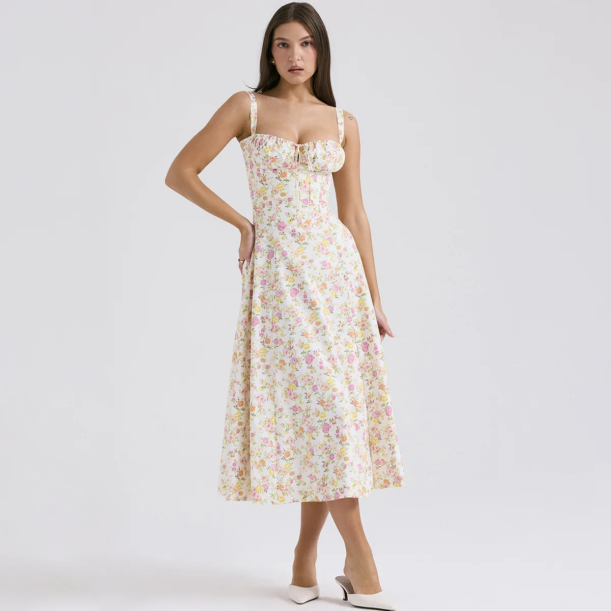 2024 Y2K Floral Print Midi Dress - Spaghetti Strap, Slit, Summer Party & Grunge Outfits