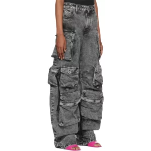 American 90s Vintage Wash Denim Cargo Pants - Y2K Streetwear Grunge Wide Leg Jeans