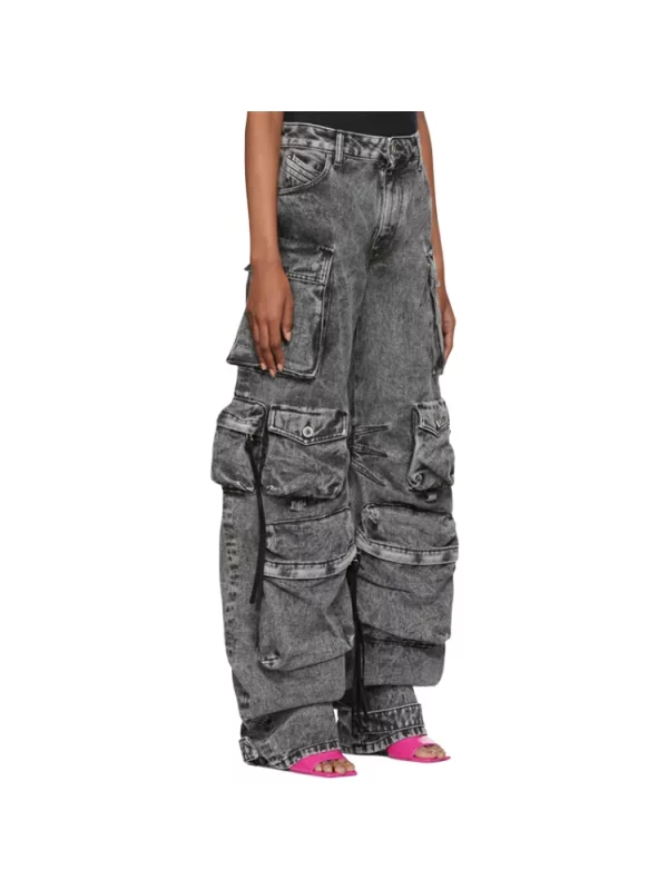 American 90s Vintage Wash Denim Cargo Pants - Y2K Streetwear Grunge Wide Leg Jeans