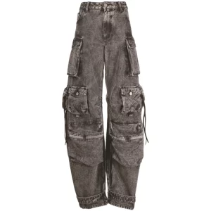 American 90s Vintage Wash Denim Cargo Pants - Y2K Streetwear Grunge Wide Leg Jeans