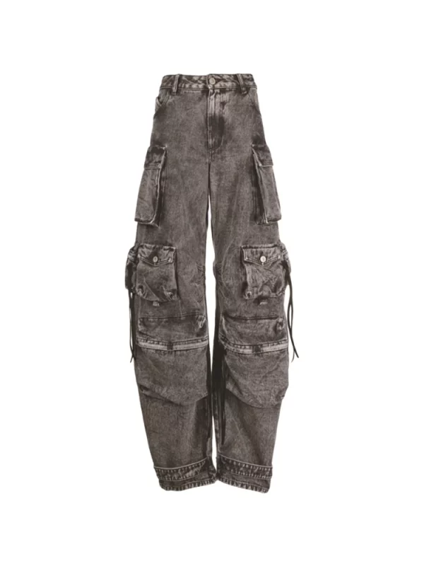 American 90s Vintage Wash Denim Cargo Pants - Y2K Streetwear Grunge Wide Leg Jeans