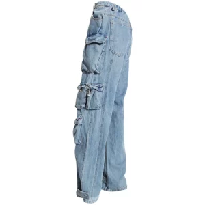 American 90s Vintage Wash Denim Cargo Pants - Y2K Streetwear Grunge Wide Leg Jeans