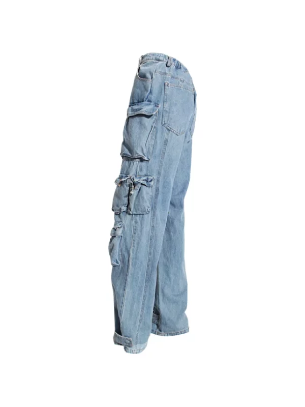 American 90s Vintage Wash Denim Cargo Pants - Y2K Streetwear Grunge Wide Leg Jeans