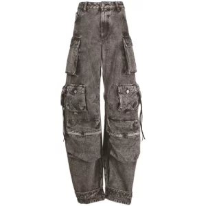 American 90s Vintage Wash Denim Cargo Pants - Y2K Streetwear Grunge Wide Leg Jeans