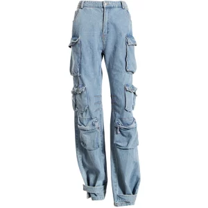 American 90s Vintage Wash Denim Cargo Pants - Y2K Streetwear Grunge Wide Leg Jeans