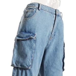 American 90s Vintage Wash Denim Cargo Pants - Y2K Streetwear Grunge Wide Leg Jeans