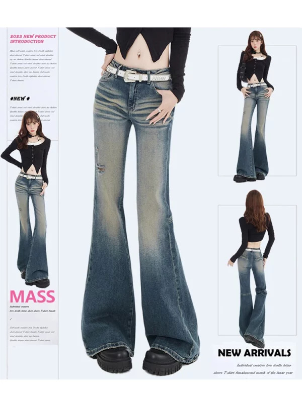 American Vintage Trashy Y2k Fashion Streetwear Denim Pants - Grunge Low Rise Flare Jeans Skinny Bell Bottom