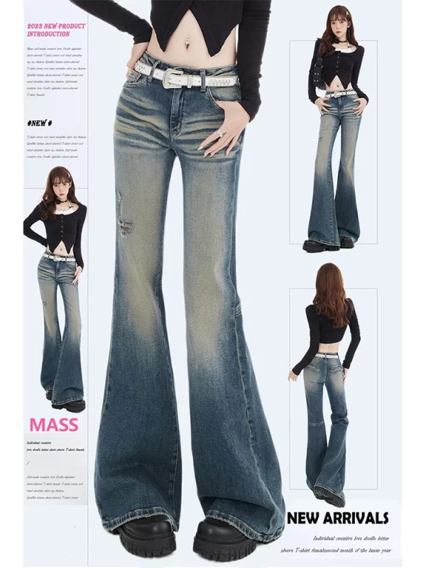 American Vintage Trashy Y2k Fashion Streetwear Denim Pants - Grunge Low Rise Flare Jeans Skinny Bell Bottom