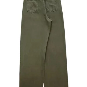 American Vintage Y2K Green Denim Baggy Jeans - Streetwear Chic Wide Leg Trousers