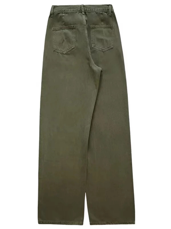 American Vintage Y2K Green Denim Baggy Jeans - Streetwear Chic Wide Leg Trousers