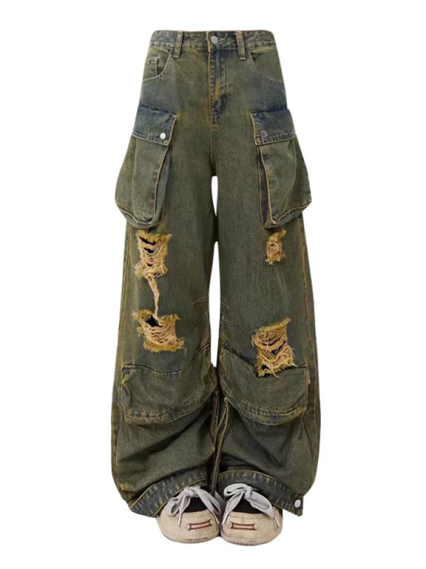 Baddie 2000s Aesthetic Hip-Pop Wide Leg Cargo Denim Pants - Y2K Streetwear Gr