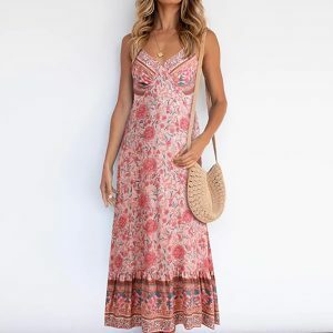 Boho Blossom Floral Maxi Dress - Y2K, 90s, Grunge, Summer, Backless, Prom,