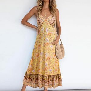 Boho Blossom Floral Maxi Dress - Y2K, 90s, Grunge, Summer, Backless, Prom,