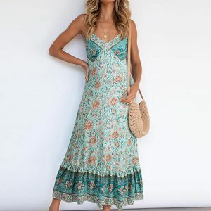 Boho Blossom Floral Maxi Dress - Y2K, 90s, Grunge, Summer, Backless, Prom,