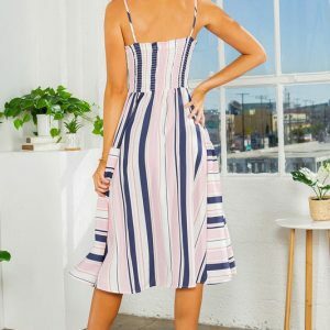 Chic Striped Boho Dress - Summer Beach Vacation Outfit, Cotton Bohemian Wedding Dress