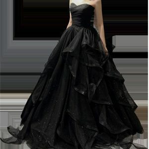 Elegant Black Tulle Princess Dress - Perfect for Proms, Weddings, and Summer Parties