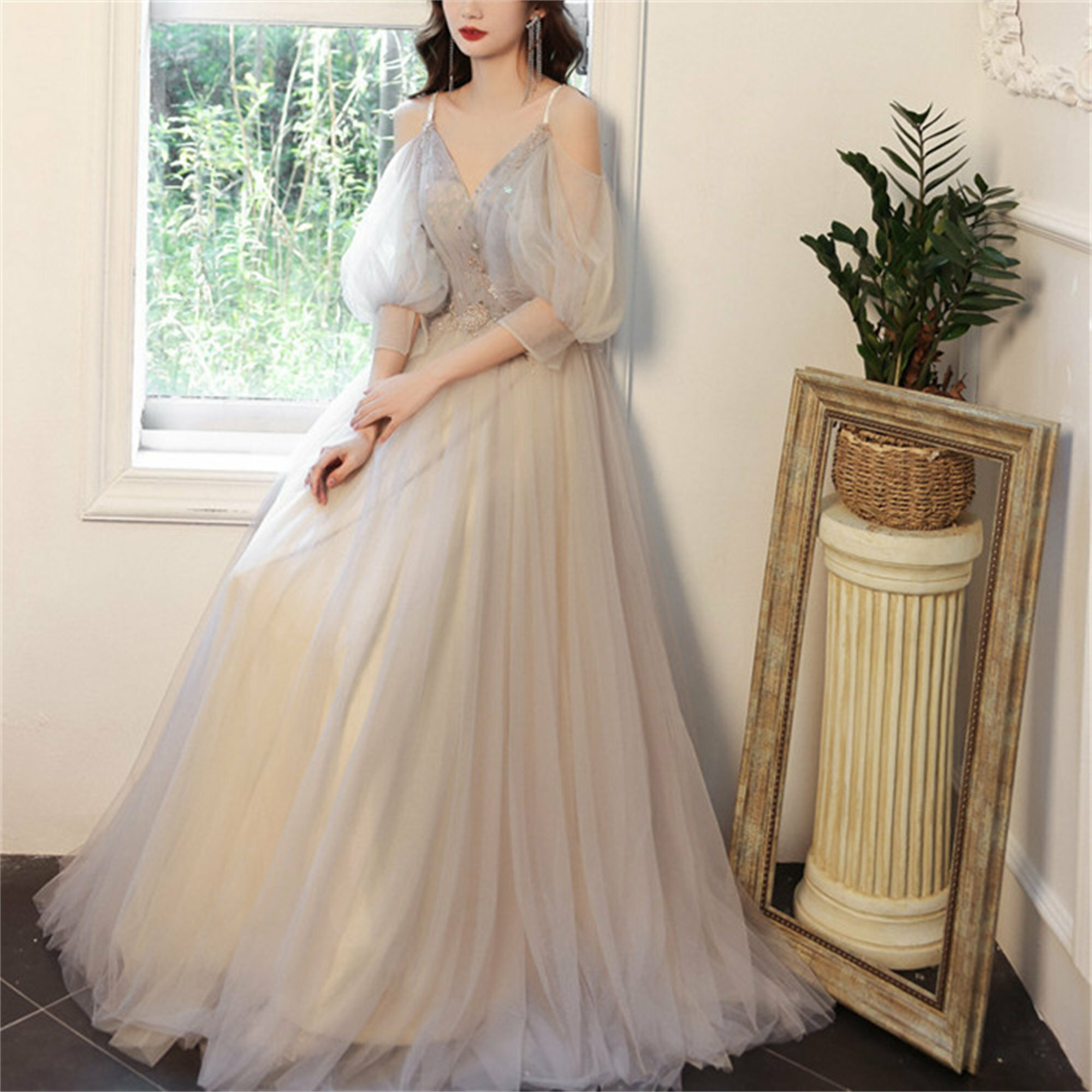 Elegant Tulle Slip Princess Dress - Fairy Long Prom, Exquisite Formal Homecoming, Wedding Banquet