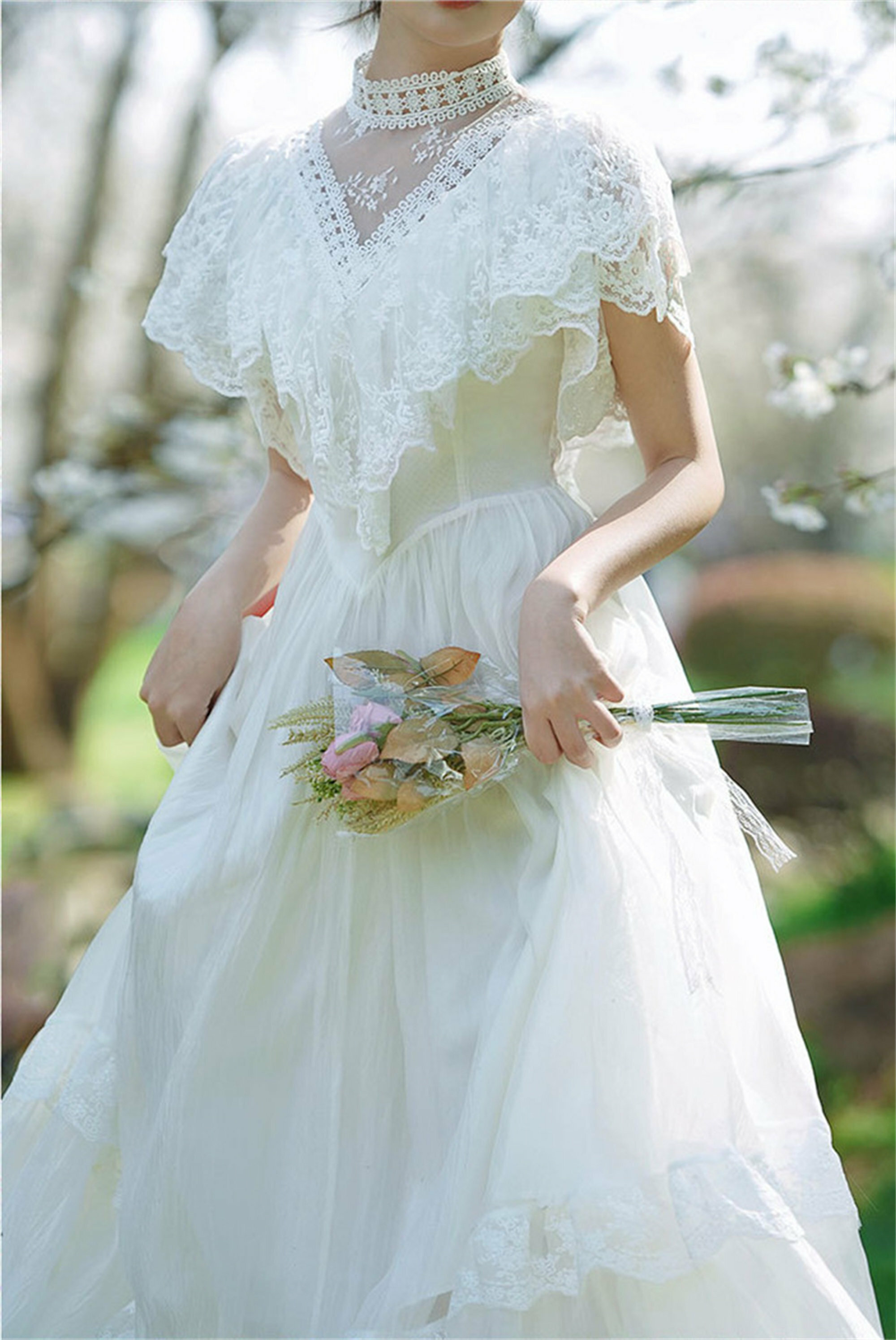 Elegant White Tulle Lace Fairy Dress - Victorian, Wedding Guest, Prom, Bridesmaid, Formal Banquet