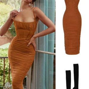 Elegant Y2K Maxi Dress - Sexy Ruched Spaghetti Strap Mesh Evening Party Outfit