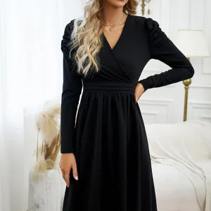 Elegant Y2K Midi Dress - V Neck Puff Sleeve, 90s Grunge, Retro Summer & Party Fashion