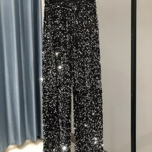 Fashion New Y2k Sequins Pants - Elastic Waist Wide Leg Trousers, Shiny High Streetwear