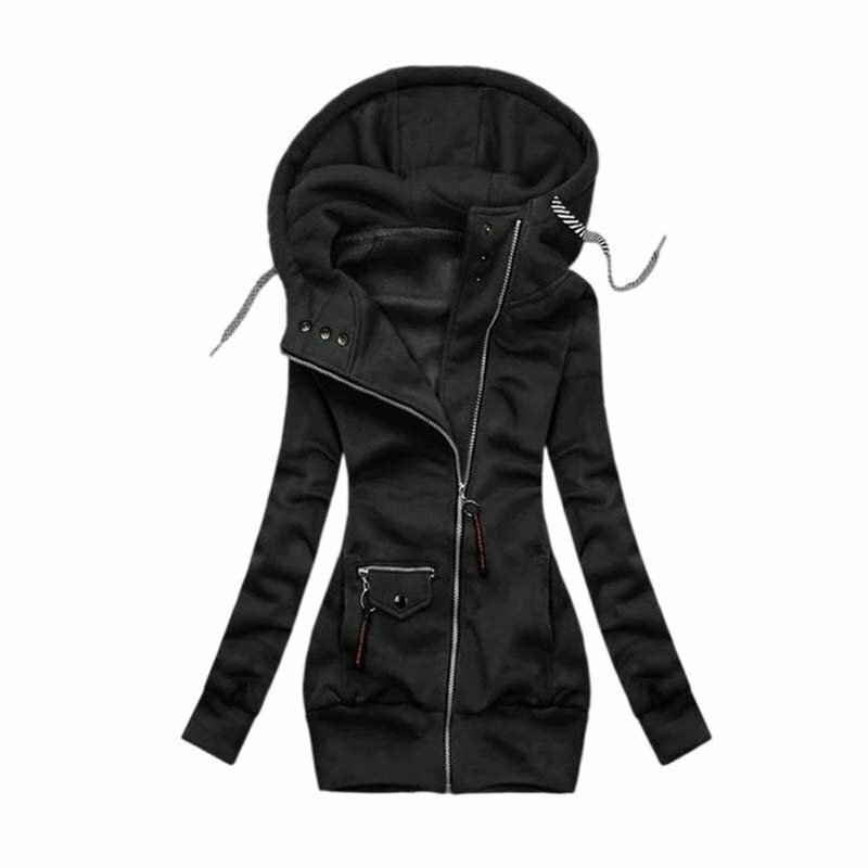 Gothic Zippered Long Hoodie | Witchy Punk Sweatshirt | Halloween Hooded Jacket for Women