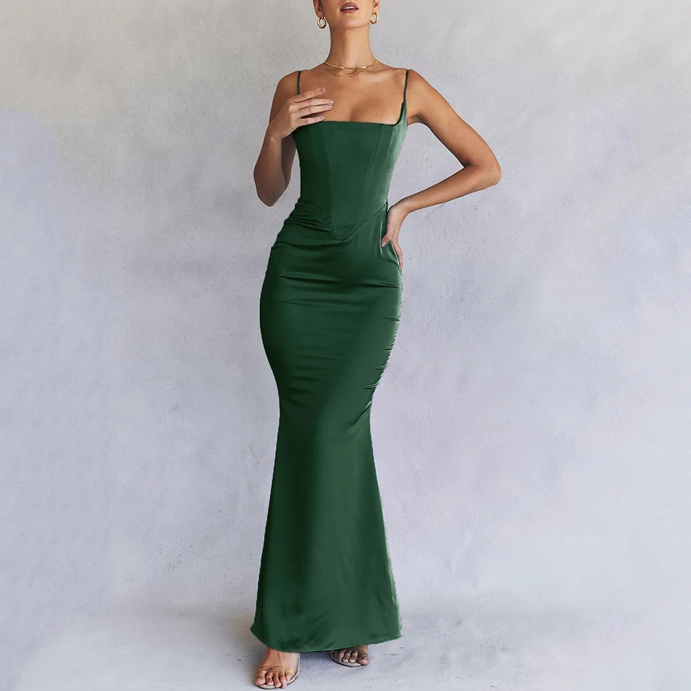 Green Y2K Mermaid Prom Dress Spaghetti Strap Bodycon 90s Fashion Summer