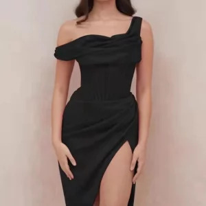 High Quality Y2K Satin Bodycon Dress - Elegant Red Off-Shoulder Party Outfit, 90s Grunge Fashion