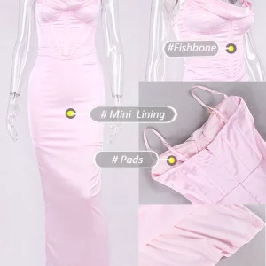 High Quality Y2K Summer Maxi Bodycon Dress - Pink Satin Party Dress, Sexy 90s Fashion, Wedding Night Outfit