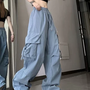 High Waist Baggy Cargo Pants for Women - Y2K Fashion, 90s Grunge, Retro Style, Flap Pocket Wide Leg Trous