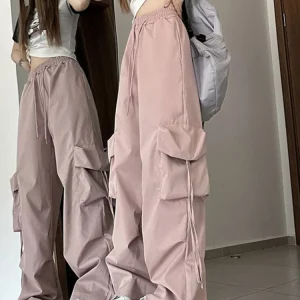 High Waist Baggy Cargo Pants for Women - Y2K Fashion, 90s Grunge, Retro Style, Flap Pocket Wide Leg Trous