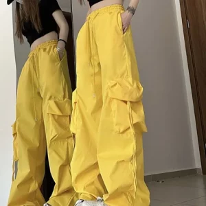 High Waist Baggy Cargo Pants for Women - Y2K Fashion, 90s Grunge, Retro Style, Flap Pocket Wide Leg Trous