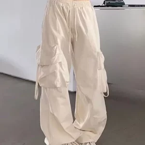 High Waist Baggy Cargo Pants for Women - Y2K Fashion, 90s Grunge, Retro Style, Flap Pocket Wide Leg Trous