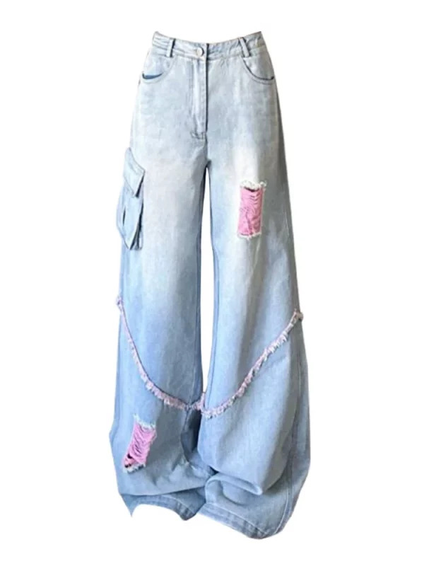 Japanese Hip-Pop Y2K Streetwear Ripped Denim Pants - Grunge Baggy Jeans