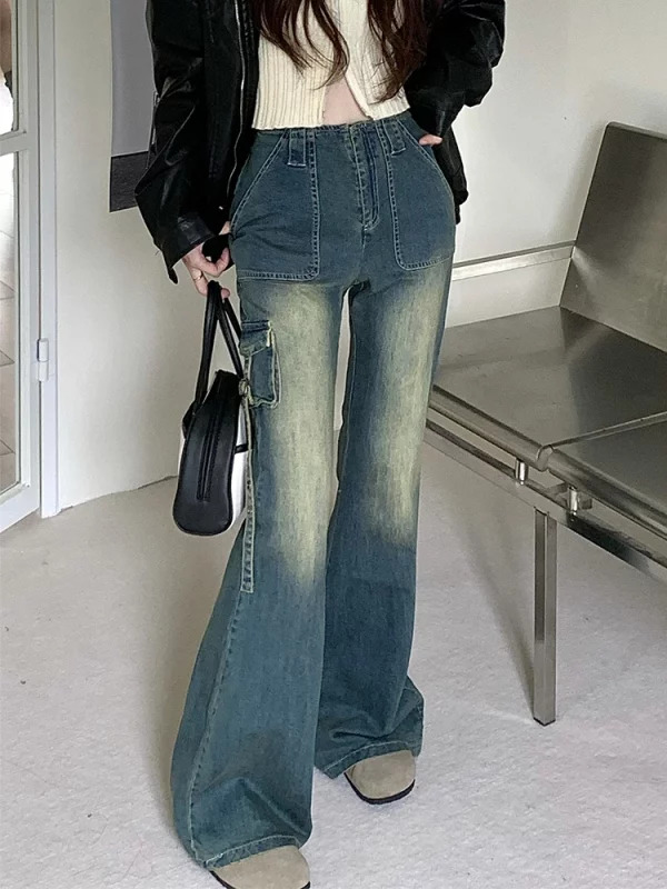 Korean Vintage High Waist Denim Pants - Kpop Flare Jeans - Gyaru Bell Bottom Jeans - Y2k A