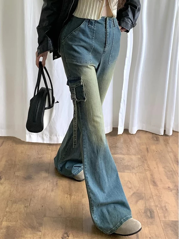 Korean Vintage High Waist Denim Pants - Kpop Flare Jeans - Gyaru Bell Bottom Jeans - Y2k A