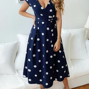 Lossky Y2K Summer Women Vintage Polka Dot Dress - Sexy V-neck, Short Sleeve, Retro 90s Fashion