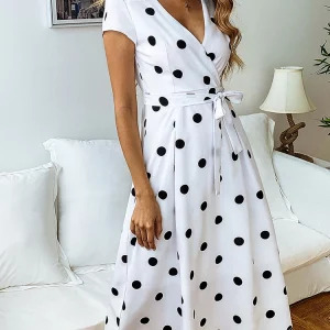 Lossky Y2K Summer Women Vintage Polka Dot Dress - Sexy V-neck, Short Sleeve, Retro 90s Fashion