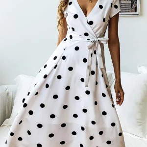 Lossky Y2K Summer Women Vintage Polka Dot Dress - Sexy V-neck, Short Sleeve, Retro 90s Fashion