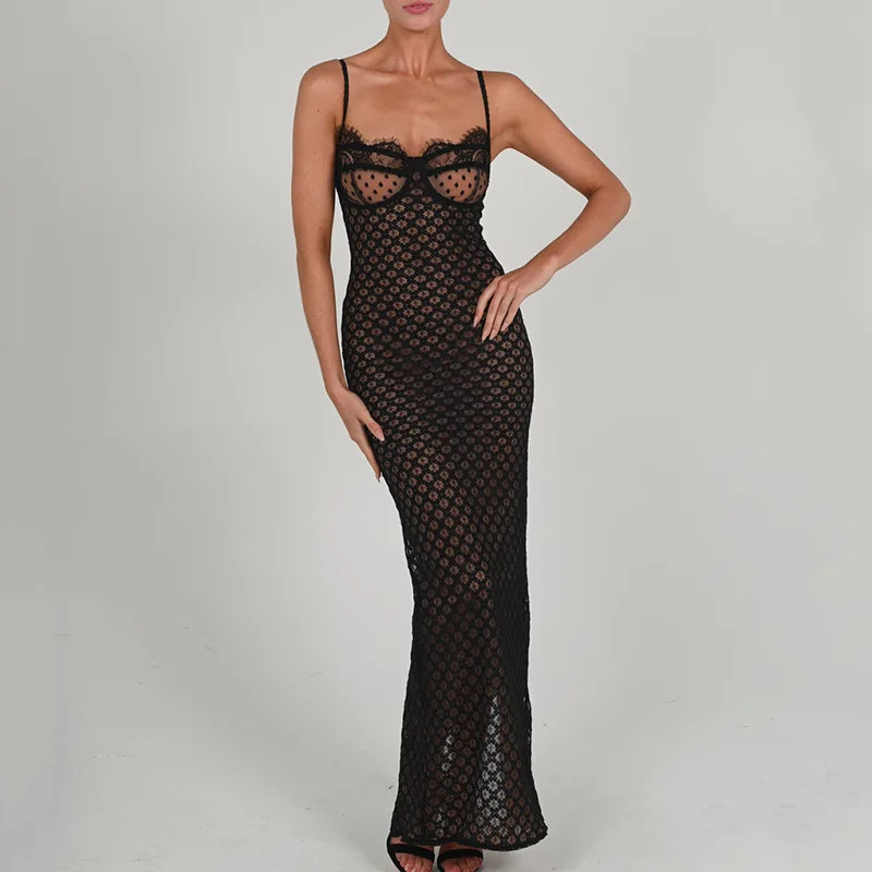 Mingmigxi Sexy Sheer Y2K Bodycon Dress - Black Split Evening Party Dress, 90s Grunge Fashion