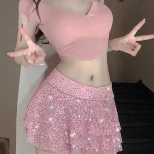 New 2024 Y2K Glitter Sequin Pleated Mini Skirt - Sexy Party, Club, and Streetwear Fashion