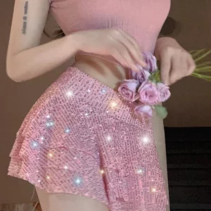 New 2024 Y2K Glitter Sequin Pleated Mini Skirt - Sexy Party, Club, and Streetwear Fashion