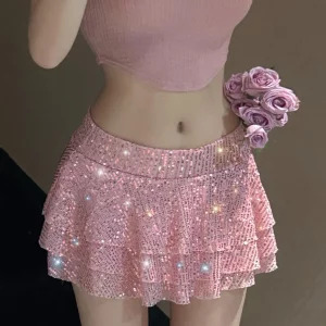 New 2024 Y2K Glitter Sequin Pleated Mini Skirt - Sexy Party, Club, and Streetwear Fashion