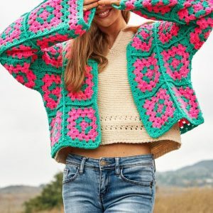 Spring Blossom Crochet Cardigan - Y2K, 90s, Grunge, Floral, Oversized, Cozy, Color