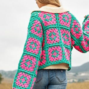 Spring Blossom Crochet Cardigan - Y2K, 90s, Grunge, Floral, Oversized, Cozy, Color