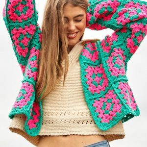 Spring Blossom Crochet Cardigan - Y2K, 90s, Grunge, Floral, Oversized, Cozy, Color