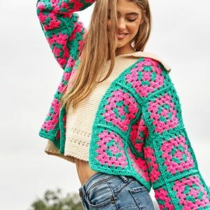 Spring Blossom Crochet Cardigan - Y2K, 90s, Grunge, Floral, Oversized, Cozy, Color