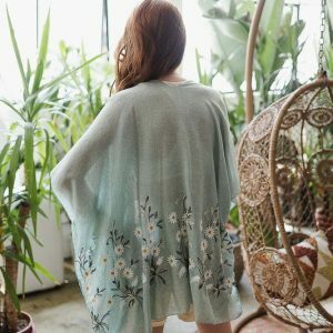 Spring Daisy Floral Kimono Wrap - Stylish Silk Cardigan, Open Jacket, Elegant Robe, Perfect Gift