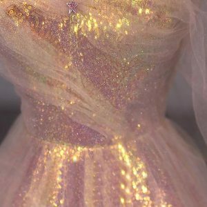 Starry Pink Sequin Tulle Dress - Romantic Fairy Off Shoulder Princess Gown for Prom, Graduation, Wedding