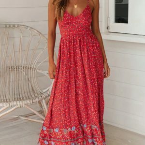 Summer Bohemian Blossom Swing Dress - Y2K, 90s, Grunge, Floral, Backless, Chic,